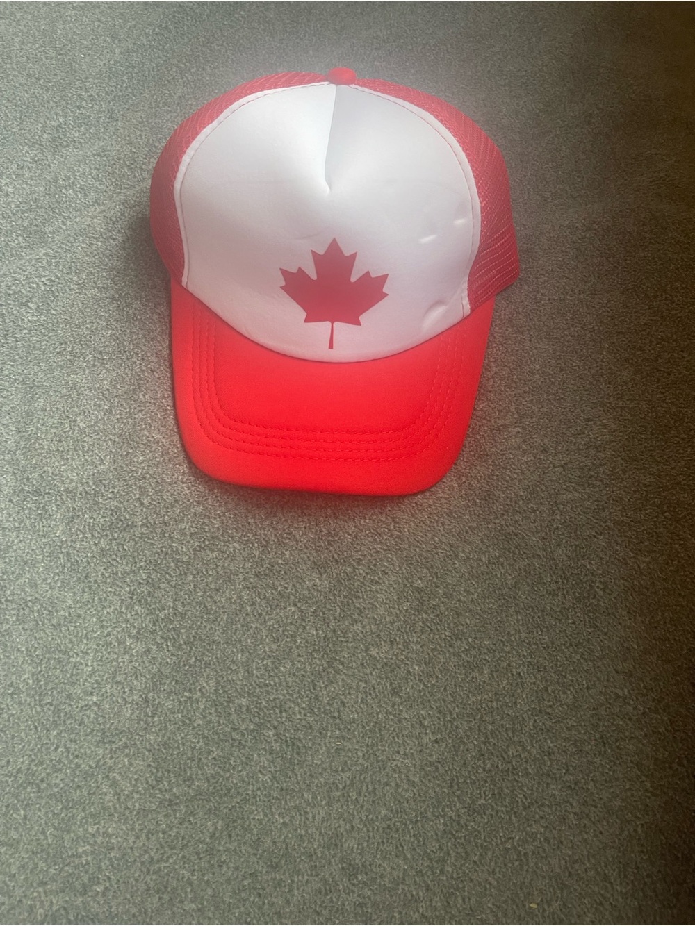 Red & White Trucker Hat with Maple Leaf